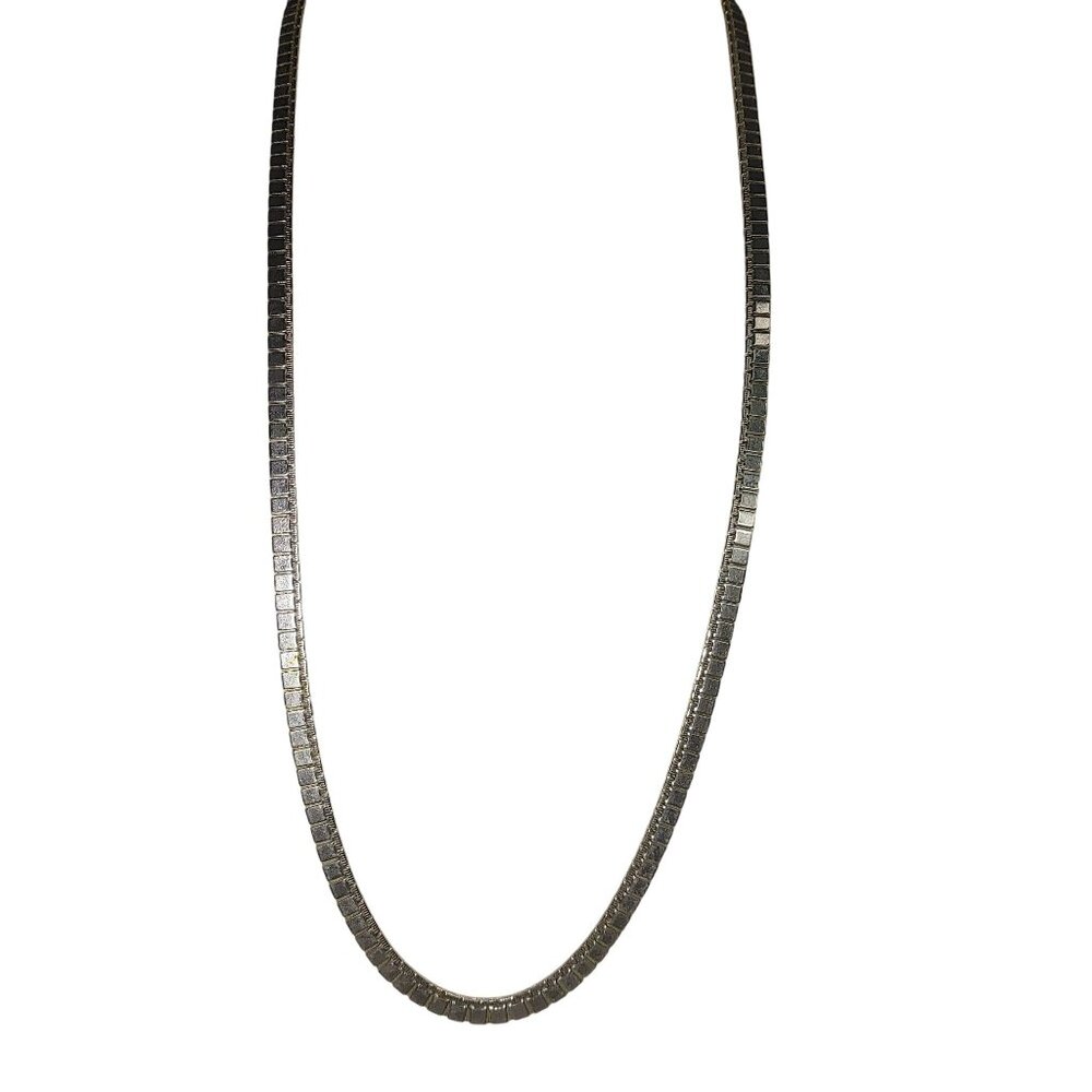 Monet Necklace Vintage Silver Tone Box Presidential Link Chain Fold Over Clasp
